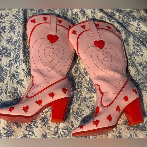 Brand New Ive Never Worn Them Out Of The House, They Have A Tiny Red Stain But It Can Come Off Size Six Yru Space Cowgirl Boots Barley Used Heart Cowgirl Boots, Pink Cowgirl Outfit, Yru Shoes, Chappel Roan, Pink Cowgirl Boots, Space Cowgirl, Cowgirl Aesthetic, Toasters, Pink Cowgirl