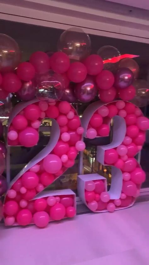 23rd Birthday Ideas Pink, Hot Pink And White Birthday Party, Hot Pink Birthday Party Aesthetic, 30 Shades Of Pink Party, All Pink Party Decoration, 21st Birthday Ideas Pink Theme, 21 Shades Of Pink Party, 23rd Birthday Party Ideas, Barbie 21st Birthday Party