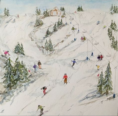 Skiing Painting, Ski Painting, Sport Painting, Ski House Decor, Skiing Art, Snowboard Art, Ski Art, Downhill Skiing, Winter Illustration