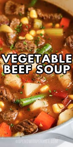 Vegetable beef soup is one recipe every home cook needs to have on hand. Its classic flavor simply tastes like all the best things about home. #spendwithpennies #vegetablebeefsoup #soup #recipe #crockpot #stovetop #instantpot #homemade #savory #best #easy Beef Soup Crockpot, Veg Beef Soup, Soup Recipe Crockpot, Best Vegetable Soup Recipe, Easy Vegetable Beef Soup, Homemade Vegetable Beef Soup, Beef And Veggies, Recipe Crockpot, Beef Soup Recipes