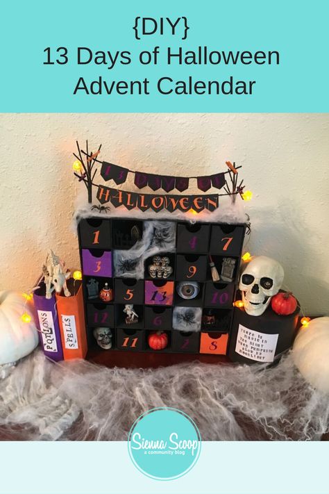 The 13 Days of Halloween Advent Calendar is another fun way to celebrate the spooky season. The 13 Days can be counted down any way you wish! One way would be to count down from the 19th of October to the 31st, or you can pick 13 random days throughout the month with the final day being on Halloween.  via @siennascoop 13 Days Of Halloween, 13 Days Of Halloween Ideas, Halloween Advent Calendar Ideas, Countdown To Halloween Movie List, October Scary Movie Calendar, Haunted House Advent Calendar, Halloween Calendar, Halloween Advent Calendar, Halloween Fairy Garden