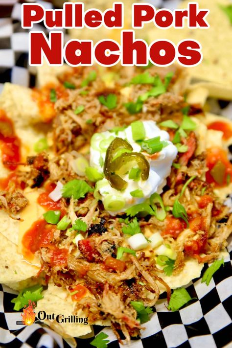 Pulled Pork Nachos are quick and easy to make with leftover smoked pork butt, easy queso, salsa and your favorite nacho toppings. This is our favorite recipe for a delicious plate of nachos. Leftover Smoked Pork, Pulled Pork Nachos Recipe, Pork Nachos Recipe, Easy Queso, Pulled Pork Enchiladas, Nacho Toppings, Pulled Pork Nachos, Nachos Recipe Easy, Pork Nachos