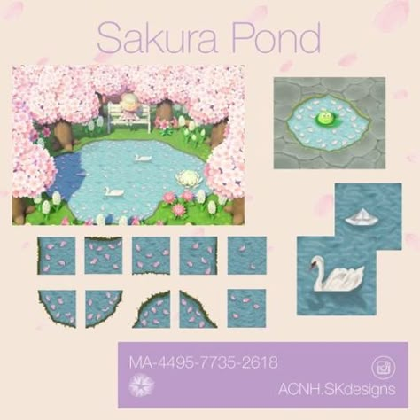 Pond Code Acnh, Animal Crossing Ground Codes, Acnh Designs Ground, Anch Path Designs, Acnh Ground Designs, Acnh Sakura, Acnh Paths Designs, Acnh Path, Pastel Kidcore