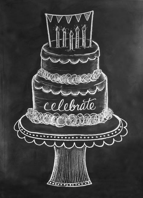 Chalkboard Cake, Chalkboard Crafts, Birthday Cake Illustration, Chalkboard Projects, Chalkboard Wall Art, Chalkboard Doodles, Chalkboard Writing, Blackboard Art, Cake Drawing