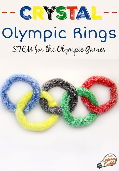 Show your Olympic Games spirit by making crystal Olympic rings! A STEM activity for kids that will get them excited for the Olympic Games this year. Olympic Science Activities Kids, Olympics Preschool, Olympic Printables, Stem Night, Stem Activity For Kids, Olympic Games For Kids, Olympics Party, Building Games For Kids, Summer Camp Themes