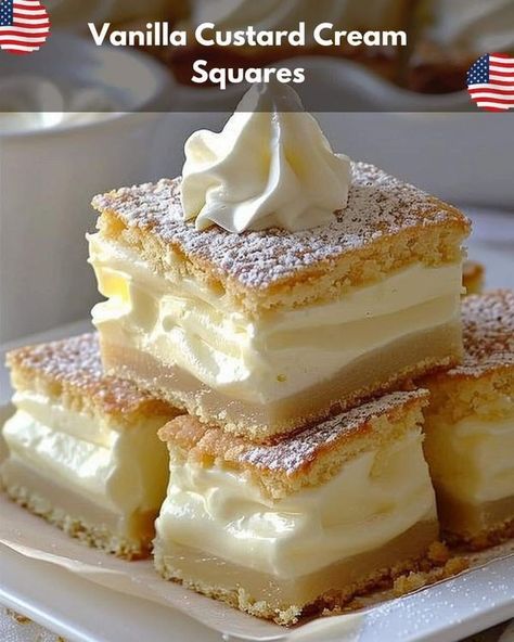 CHEF GUY FIERI👨🏻‍🍳🥨 | Vanilla Custard Cream Squares | Facebook Vanilla Custard Cream Squares Recipe, Vanilla Custard Cream Squares, Custard Cream Squares, Custard Creams, Best Cook, Custard Cream, Sweet 17, Square Recipes, Bars And Cookies