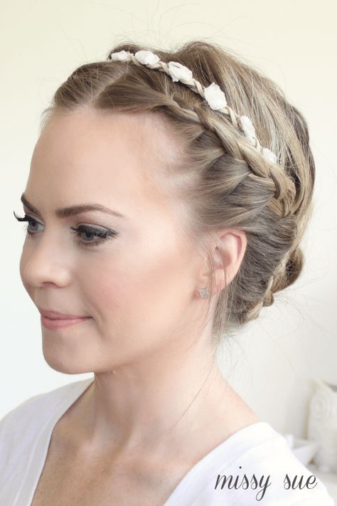 Braided Updo and Flower Crown Shirt Hair Updo, Flower Crown Updo, Braid Crown Tutorial, Crown Updo, Crown Braid Updo, Braid Crown, Guest Hairstyles, Updo Braids, Wedding Hair Up