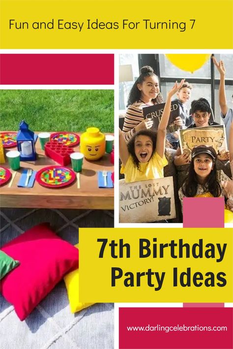 The best 7th birthday party ideas and party themes for turning 7. #childrensbirthday #chrildrensparty #7thbirthday #7thbirthdaypartyideas 7th Birthday Party For Girls Themes Simple, Birthday Ideas For 7 Year Girl, 7th Birthday Girl Themes, Birthday Party Themes For Girls Age 7, 7th Bday Girl Party Ideas, Birthday Theme For 7 Year Girl, 7 Yrs Old Girl Birthday Party Ideas, Boy 7th Birthday Party Ideas, Seventh Birthday Theme