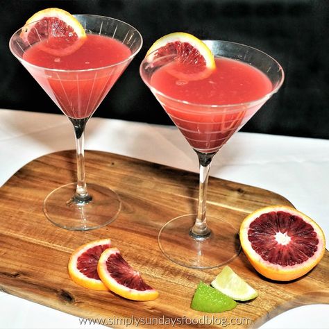 Blood Orange Martini - Simply Sundays Cocktails Valentines Day, Blood Orange Martini, Orange Martini, Blood Orange Cocktail, Tart Flavors, Martinis Drinks, Crimson Color, Orange Cocktail, Blood Orange Juice