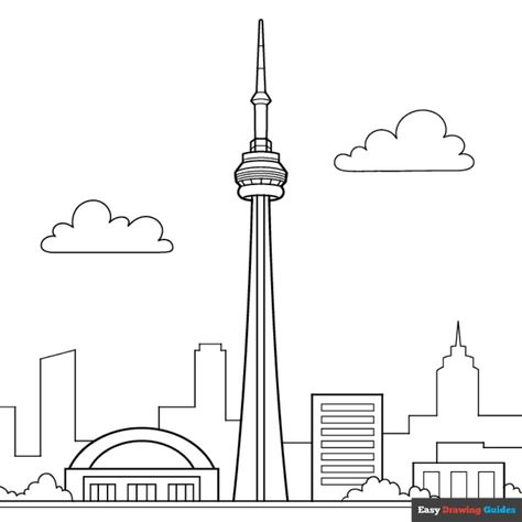 Free CN Tower Coloring Page for Kids Cn Tower Drawing, Tower Drawing, Easy Drawing Guides, Drawing Guides, Popular Cartoons, Kids Print, Printable Coloring Sheets, Drawing Tutorial Easy, Coloring Tutorial