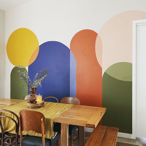 Terrazo Painted Wall, Bright Wall Murals Painted, Corner Colour Block, Playful Wall Mural, Industrial Mural Wall Art, 70s Wall Mural Diy, Color Block Wall Mural, Indoor Wall Painting Ideas, Colourful Accent Wall