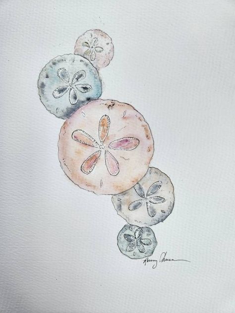 Dorm Artwork, Sand Dollar Tattoo, River Watercolor, Sand Dollar Art, Dollar Art, Beachy Art, House Wall Decor, Beach House Wall Decor, Paintings Easy