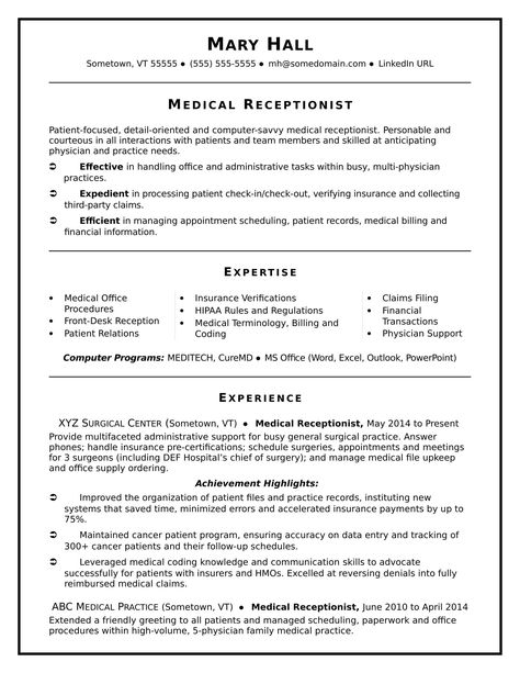 Medical Records Clerk, Receptionist Resume, Medical Resume Template, Medical Receptionist, Medical Assistant Resume, Receptionist Jobs, Medical Resume, Administrative Assistant Resume, Job Resume Samples