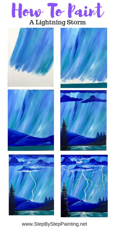 This step by step beginners acrylic painting tutorial will show you how to paint a lightning storm. Learn with detailed step by step pictures and video. Art Of Painting, Paintings Easy, Frida Art, Canvas Painting Tutorials, Easy Canvas Painting, Lightning Storm, Canvas Painting Diy, Acrylic Painting Tutorials, Hur Man Målar