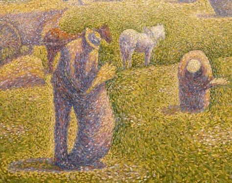 Charles ANGRAND - Detail from The Harvesters, 1892 (French, 1854-1926) Neo-Impressionism, Pointillism Charles Angrand, Neo Impressionism, Conte Crayon, Georges Seurat, Fauvism, Post Impressionism, Art House, Impressionist Art, French Art