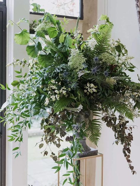 Large Foliage Arrangements, Large Greenery Arrangements Wedding, Flower Arrangements With Ferns, Fern Wedding Backdrop, Thistle Floral Arrangement, Foliage Only Arrangements, Fern Wedding Ceremony, Large Greenery Arrangements, Fern Floral Arrangements