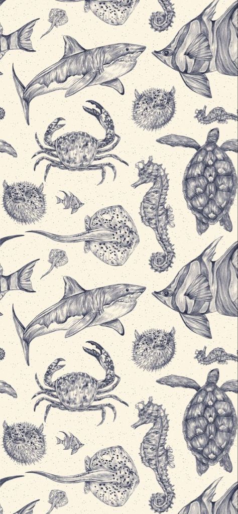 🦈🦀 Shark Wallpaper Iphone, Shark Background, Sea Life Wallpaper, Sea Shark, Shark Fish, Shark Pictures, Patterned Wallpaper, Semi Realism, Phone Wallpaper Boho