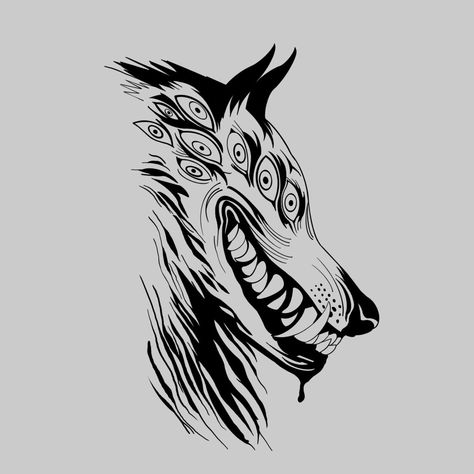 Mystical Animal Tattoos, Rabid Dog Tattoo, Wolf With Wings Tattoo, Wolf Skull Tattoo Design, Snarling Dog Tattoo, Wolf And Crow Tattoo, Dark Wolf Tattoo, Walrus Tattoo, Wolf Skull Tattoo