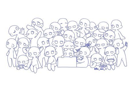 9 People Friend Group, Drawing 4 People, Friend Group Drawing, Drawing Of People, Group Drawing, Chibi Sketch, Base Drawing, Body Base Drawing, Drawings Of Friends