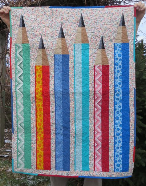 Pencil Quilt Pattern, Pencil Quilt, Quilt Accessories, Baby Quilt Size, Kid Quilts, Paper Piercing, Kids Quilts, Quilted Baby Blanket, Rainbow Quilt