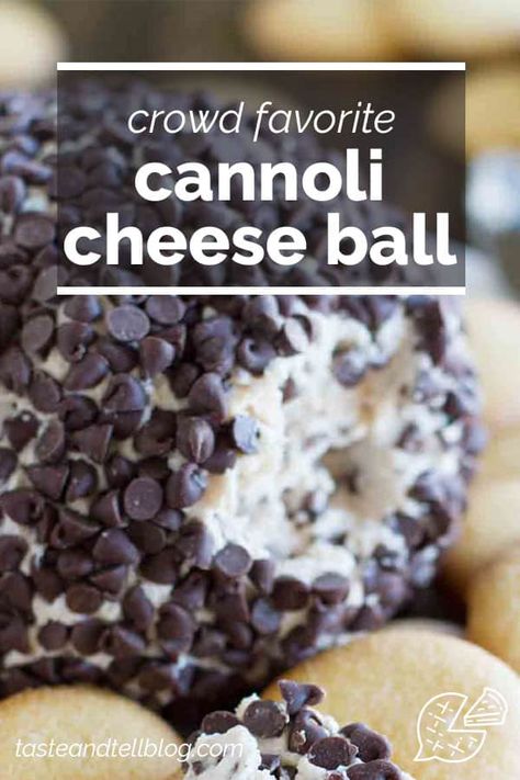 This Cannoli Cheese Ball has the flavors of cannoli filling turned into a cheese ball. It is a super easy recipe for entertaining! Cannoli Cheese Ball, Chocolate Cheese Ball Recipe, Desert Balls, Chocolate Cheese Ball, Bacon Ranch Cheese Ball Recipe, Dessert Cheese Ball, Football Foods, Cheese Ball Recipes Easy, Cannoli Filling