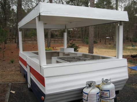 Sweet Pop Up Trailer Hot Dog Cart Conversion! - Hot Dog Cart Hot Dog Truck Ideas, Pop Up Camper Conversion To Food Trailer, Pop Up Camper Food Truck, Diy Hot Dog Cart, Diy Hot Dog Stand, Pop Up Camper Food Trailer, Hot Dog Stand Ideas, Food Cart Ideas, Pop Up Camper Conversion