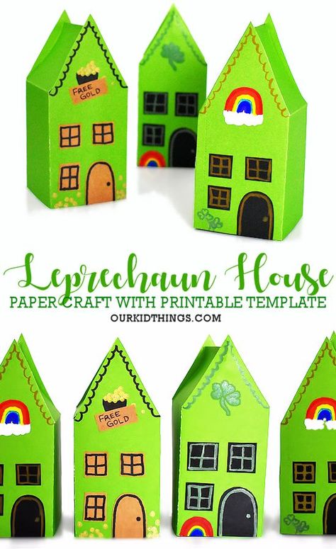 Paper Leprechaun House Craft with Free Printable House Template #StPatricksDaycraft #leprechauns #housecraft #printabletemplate #freeprintable #kidscraft #kidcrafts Printable House Template, Leprechaun House, Leprechaun Craft, Fox Diy, Monkey Crafts, House Craft, Paper Fox, Fox Crafts, St Patricks Day Crafts For Kids