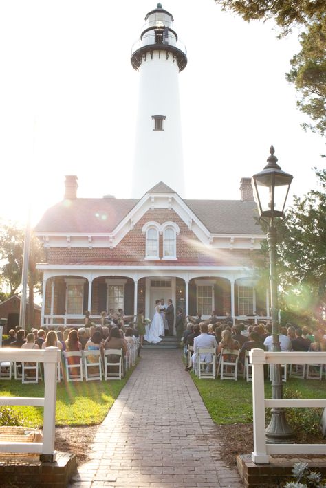 St Simons Island Lighthouse is a magical spot for a seaside wedding ceremony. St Simons Island Wedding, Lighthouse Wedding, Jekyll Island, St Simons Island, St Simons, Inexpensive Wedding Venues, Seaside Wedding, Light Houses, Sea Island