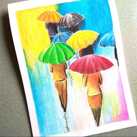 Analogues Colour Painting, Oil Pastel Drawings For Beginners, Rama Art, Drawing Pictures For Kids, Oil Pastel Drawings Easy, Pencil Sketching, Rubix Cube, Colorful Umbrellas, Indian Art Gallery