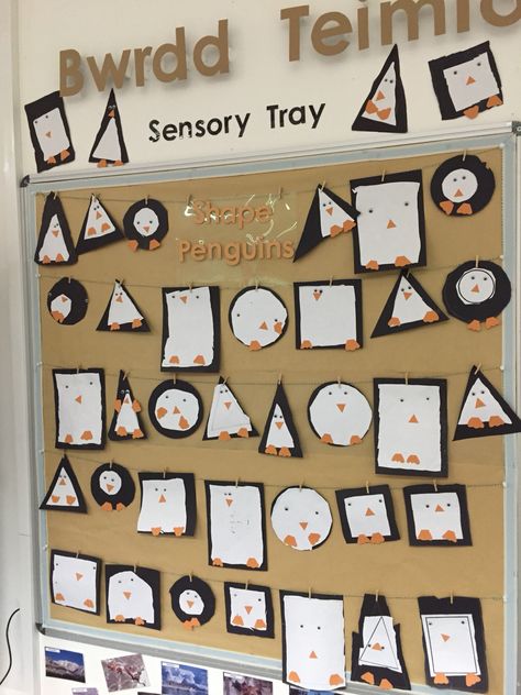 Shape penguins Reception Class Penguin Display, Tuff Tray Ideas Toddlers, Eyfs Maths, Reception Class, Eyfs Classroom, Continuous Provision, Tuff Tray, Tray Ideas, Classroom Displays