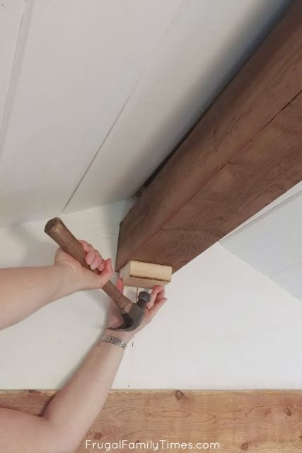 Diy Faux Beams, Cabin Ceiling, Fake Beam, Faux Ceiling Beams, Beams Living Room, Mobile Home Makeover, Shiplap Ceiling, Faux Wood Beams, Faux Beams