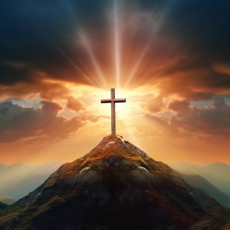 Cross On The Top Of Mountain With Sunset#pikbest##Backgrounds Cross Images Christian, Cross On A Mountain, Mountain With Sunset, Sunset Backgrounds, Cross Artwork, Church Background, Top Of Mountain, Cross Background, Flyer Background