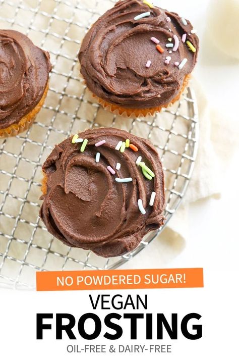 This Vegan Frosting is dairy-free and naturally-sweetened with dates. I love how it's made without oil or powdered sugar, for a healthy frosting recipe! Frosting No Powdered Sugar, Healthy Frosting Recipe, Vegan Frosting Recipe, Naturally Sweetened Desserts, Healthy Frosting, Sugar Free Frosting, Oatmeal Flour, Healthier Treats, Vegan Frosting