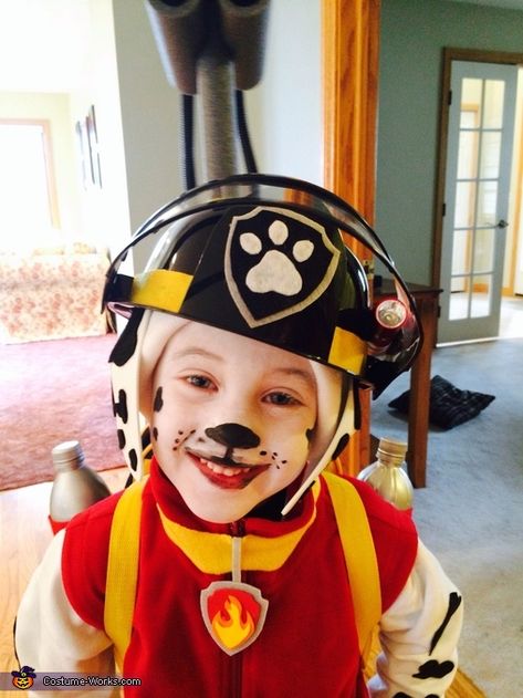 Paw Patrol Marshall Face Paint, Marshall Face Paint Paw Patrol, Marshall Halloween Costume Diy, Diy Marshall Costume, Marshall Paw Patrol Costume, Paw Patrol Face Paint, Marshall Halloween Costume, Paw Patrol Halloween Costume, Marshall Costume