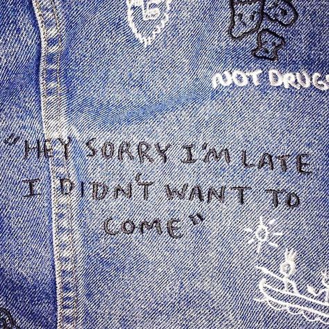 Denim embroidered quote Denim Quotes, Jean Diy, Under Your Spell, Diy Vetement, Bohol, What’s Going On, Ravenclaw, Infp, Grunge Aesthetic