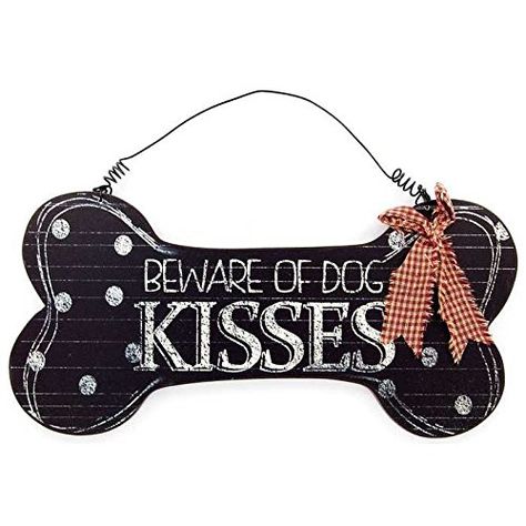 PRICES MAY VARY. Welcome to onlinepartycenter, your online source for everything party, the party starts here! Beware of Dog Kisses Hanging Sign Media Room Theater Decoration Product Description: Lap up those wet kisses from your four-legged best friend. Beware of Dog Kisses Hanging Sign puts a cute twist on the classic "Beware of Dog" sign. Shaped like a bone with a chalkboard style print of lines, dots, and text with an adorable red gingham bow, this MDF sign is perfect for displaying in your Theater Decoration, Beware Of Dog Sign, Theatre Decorations, Room Theater, Wall Decor Hobby Lobby, Dog Kisses, Beware Of Dog, Chalkboard Style, Wall Decor Quotes