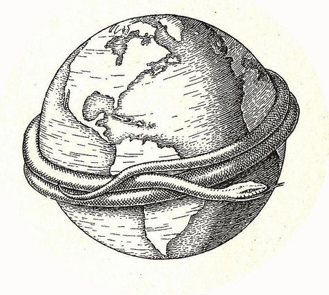 Serpent around the world Personal Tattoos, Globe Drawing, Globe Tattoos, World Serpent, Globe Map, Engraving Tattoo, Bedroom Painting, Globe Art, Geometric Tattoos