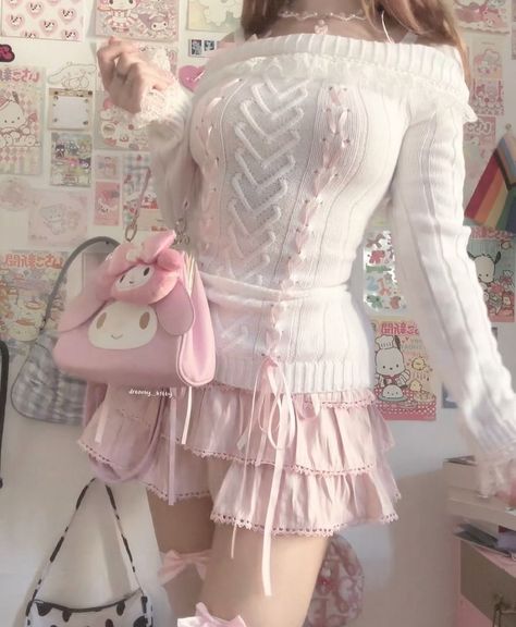 Customer @dreamy__k1tty in our cable knit lace up handamde reworked sweater 🫶🏻🥺💗 also available in pink and black! All colors restocked! Tag us for chance to be featured! Pink Lace Outfit, Colorful Girly Outfits, Cute Pink Outfits Aesthetic, Soft Kawaii Outfits, Pink Christmas Outfit, Winter Outfits Pink, Softie Outfits, Coquette Dresses, Blonde Hair Outfits