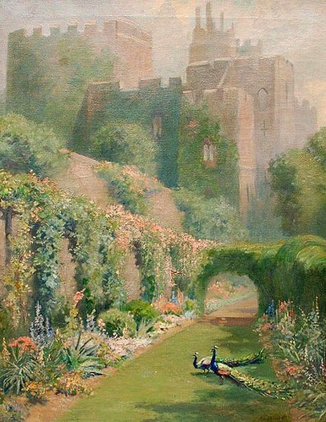 Garden With Peacock -Edmund Henry Garrett (1853 – 1929) Classic Oil Paintings, Rennaissance Art, Garden Painting, Arte Inspo, Fairytale Art, Ethereal Art, Classical Art, Peacocks, Pictures To Paint