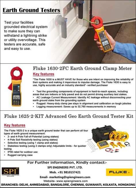 Fluke's family of electrical earth ground testers have been built to address the entire spectrum of ground testing methods from the basic to the most advanced. Our testers have been designed to be accurate, safe and easy to use. Kindly contact for more details. 👝 marketing@spiengineers.com, anujrohilla@spiengineers.com ☎ 91-9810157421 Earthing Grounding, Digital Multimeter, Measuring Instrument, Insulation, Buy Online, Electricity, India