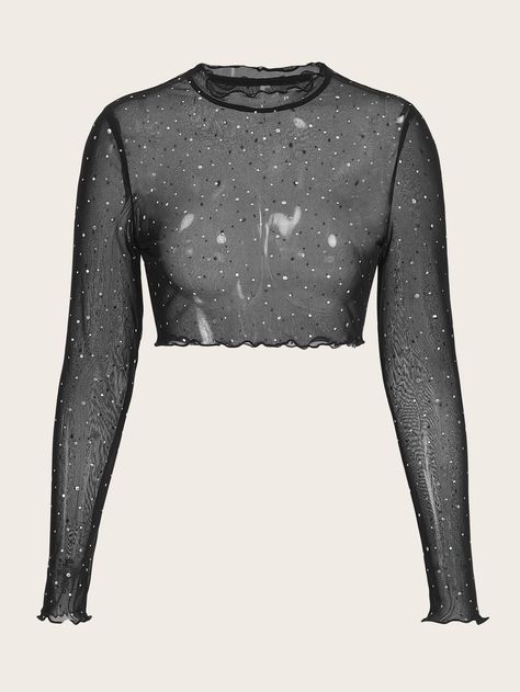 Net Tops For Women, Priscilla Block, Mesh Undershirt, Tops Transparentes, Black Net Top, Mesh Clothes, Sheer Shirts, Mesh Clothing, Black Long Sleeve Crop Top