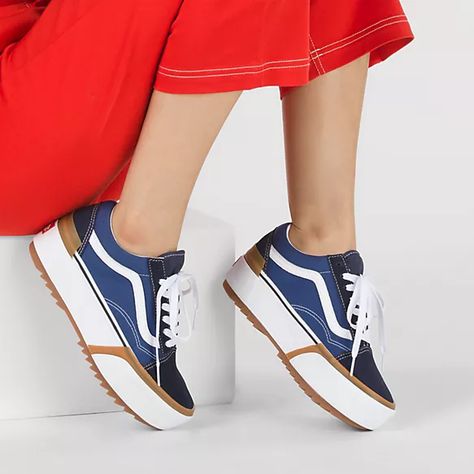 Old Skool Stacked | Shop Classic Shoes At Vans Stacked Vans Outfit, Stacked Vans, Vans Outfit, Vans Store, Classic Vans, New Vans, Vans Style, Popular Shoes, Wardrobe Ideas