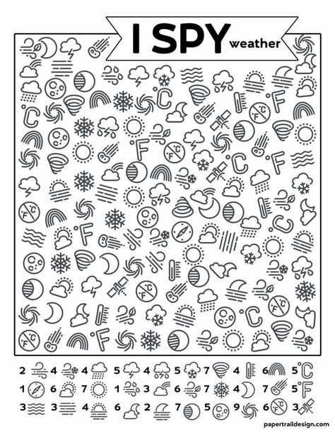 Keep the kids busy and learning and get some work done with this free printable I spy weather themed activity page. #papertraildesign #weather #ispy #ispyweather #ispyweatheractivity #kids #kidsactivity Ispy Worksheet For Kids, Ispy Worksheet, I Spy Worksheets For Kids, Weather Activity, Insect Activities, I Spy Games, Spy Games, Weather Activities, Paper Trail