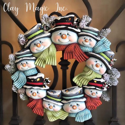 Clay Slip, Clay Christmas Decorations, Ready To Paint Ceramics, Paint Ceramic, Polymer Clay Ornaments, Christmas Clay, Polymer Clay Christmas, Snowman Wreath, Ceramic Bisque