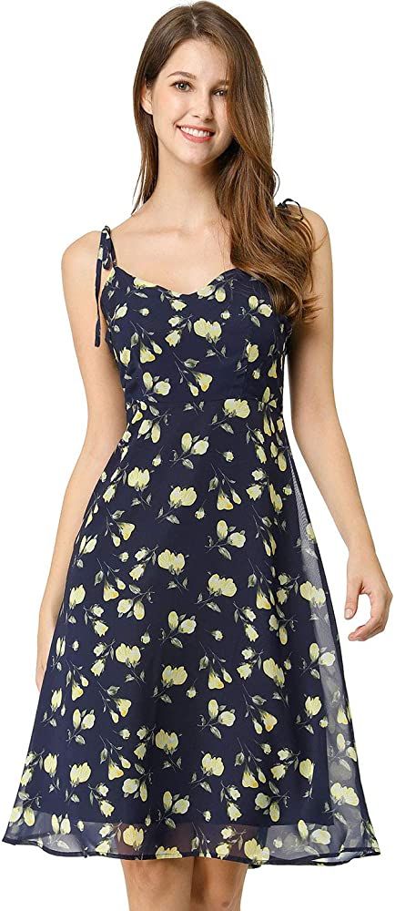 Allegra K Women's Summer Spaghetti Strap Aline Dress Smocked Floral Sundress Blue S (US 6) at Amazon Women’s Clothing store Sundress Blue, Elegant Bodycon Dress, Cute Sundress, Summer Spaghetti, Sundress Summer, Midi Sundress, Aline Dress, Floral Sundress, Midi Dress Casual