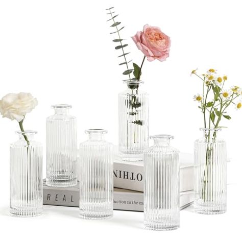 ComSaf Small Vases for Flowers Mini Clear Glass Bud Vases in Bulk, Mini Flower Vase, Vases for Centerpiece, Ribbed Vases Set, Wedding Table Ceterpiece, Home Decor, Housewarming Gift (Clear) Mini Flower Vase, Vasos Vintage, Glass Bud Vases, Small Glass Vases, Vase Holder, Centerpiece Table, Glass Flower Vases, Mini Vase, Vase Centerpieces