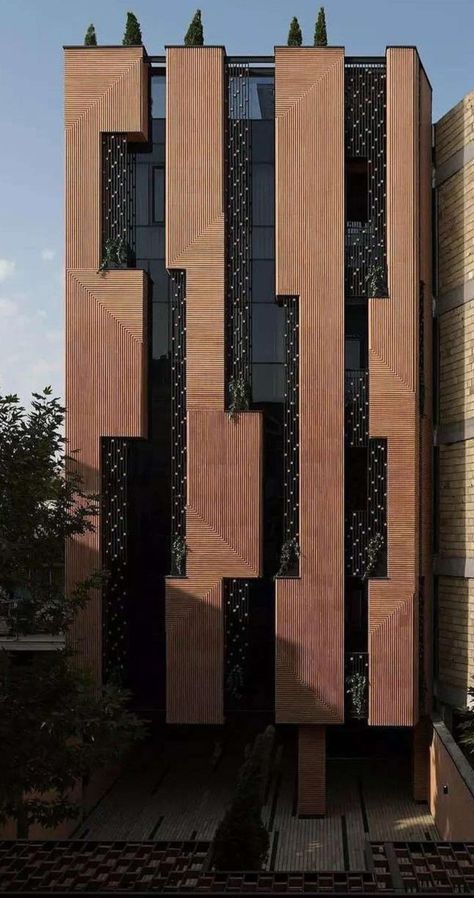 Modern Facade Design Buildings, Wood Panel Facade, Library Architecture Exterior, Modern Commercial Building Exterior, Building Facade Design, Modern Facade Design, Facades Architecture, Facade Renovation, Architectural Facade