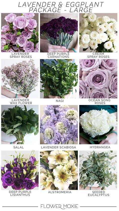 Light Purple Wedding Flowers, March Wedding Flowers, Ceremony Arrangements, Eggplant Wedding, Lavender Wedding Bouquet, Flower Moxie, Wholesale Flowers Wedding, Bulk Wedding Flowers, Wedding Flower Packages