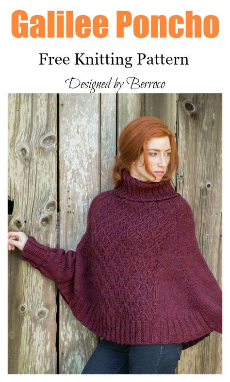 Galilee Poncho Free Knitting Pattern  #freeknittingpattern #poncho #sweaters Sweater Free Knitting Pattern, Knitting Patterns For Women, Poncho Knitting, Poncho With Sleeves, Poncho Patterns, Knit Poncho Sweater, Poncho Crochet, Poncho Knitting Patterns, Chunky Knitting Patterns