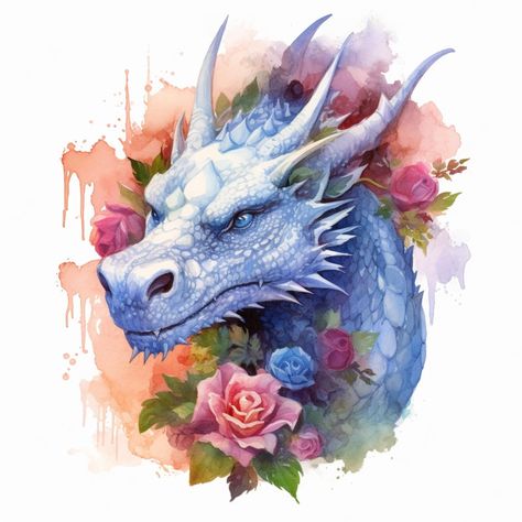 Dragon With Flowers, Photo Strip, Dragon Illustration, Dragon Tattoo Designs, Animal Drawing, Dragon Head, Blue Dragon, Dragon Tattoo, Rose Tattoo